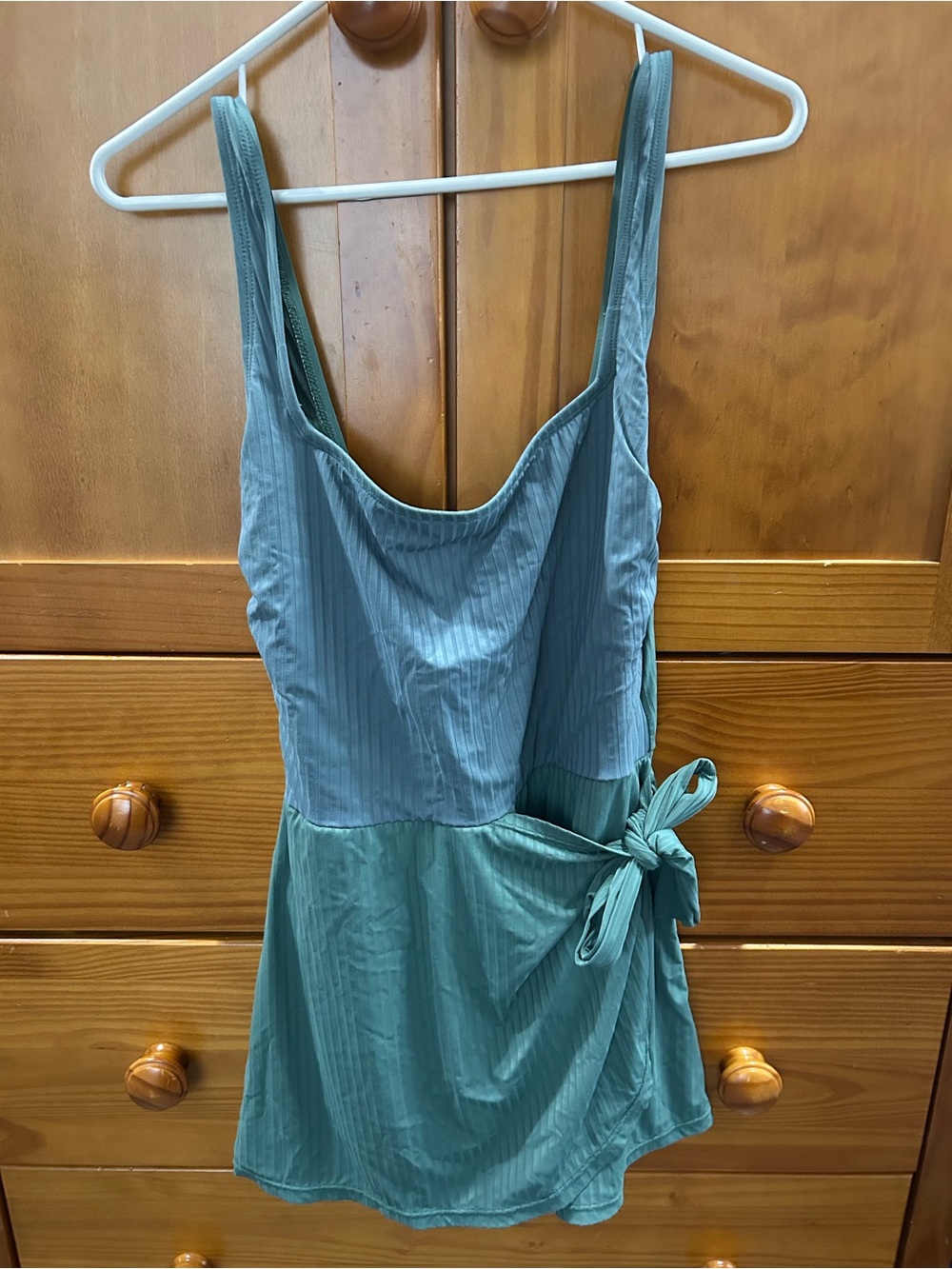 Women's Green One Piece Swimsuit with tie skirt